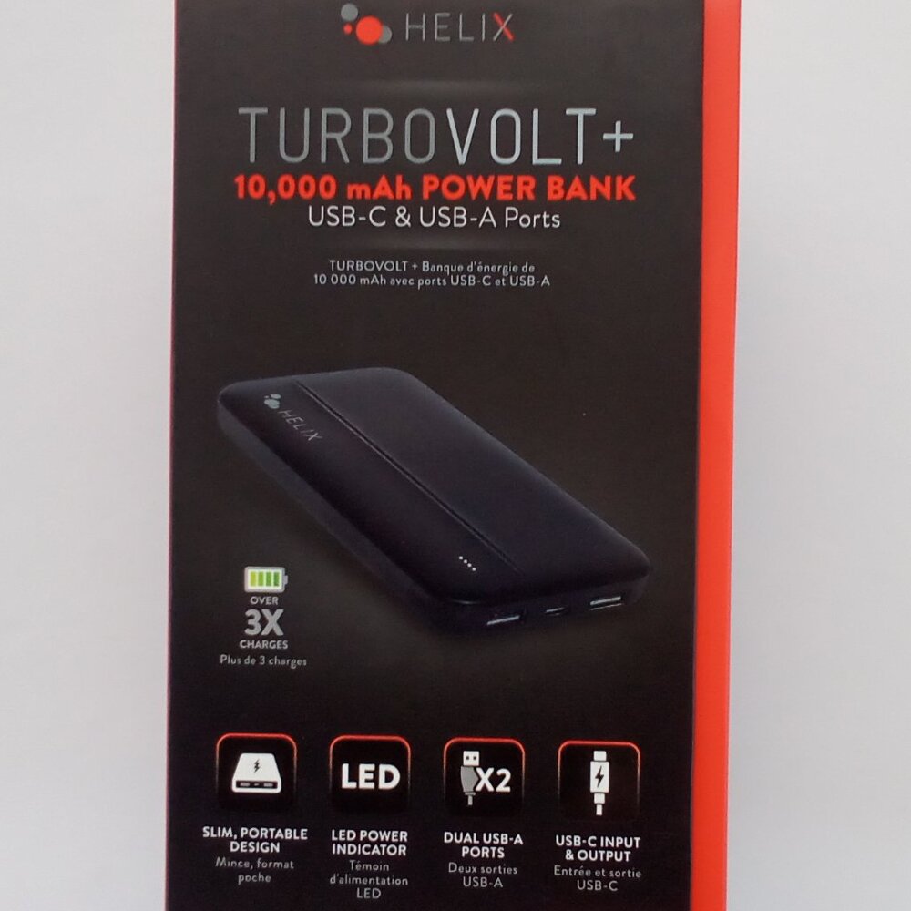 HELIX 10,000 POWER BANK WITH USB-C & USB-A PORTS CHARGE UP TO 3 DEVICES AT ONCE